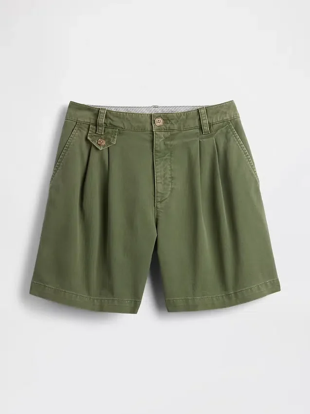 6" kurze Plissee-Shorts aus Twill mit mittlerer Leibhöhe