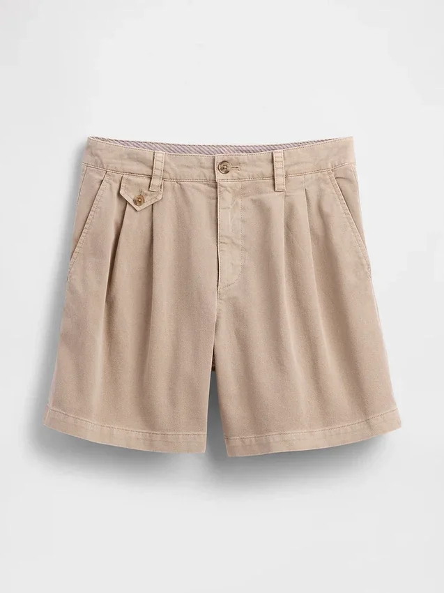 6" kurze Plissee-Shorts aus Twill mit mittlerer Leibhöhe