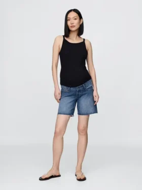 7" Shorts für Umstandsmode aus Denim mit durchgehendem Einsatz