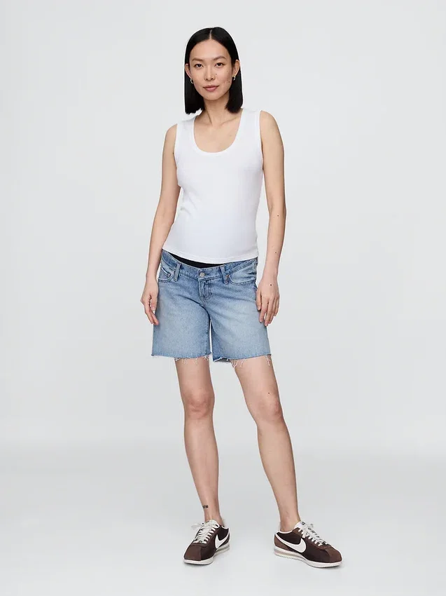 7" Shorts für Umstandsmode aus Denim mit durchgehendem Einsatz