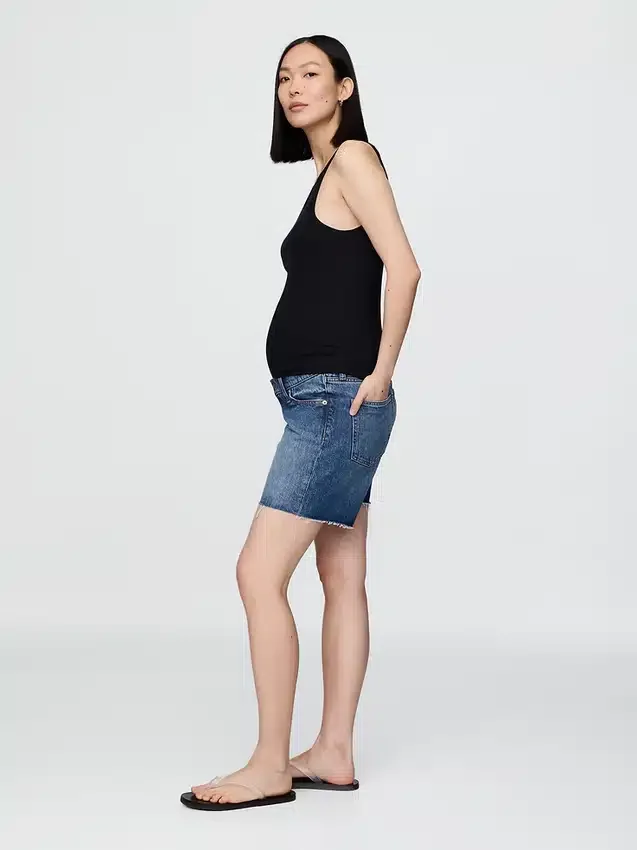7" Shorts für Umstandsmode aus Denim mit durchgehendem Einsatz
