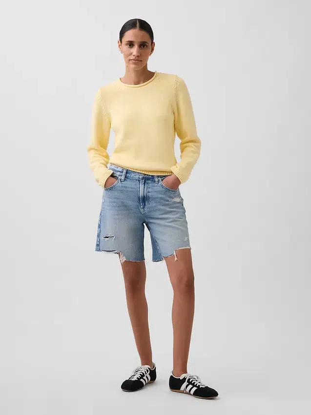 8" Bermuda-Shorts aus Denim mit mittlerer Leibhöhe und lockerer Passform