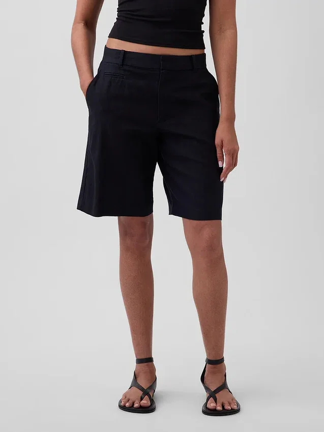 9" kurze Leinen-Mischung-Shorts mit niedriger Leibhöhe