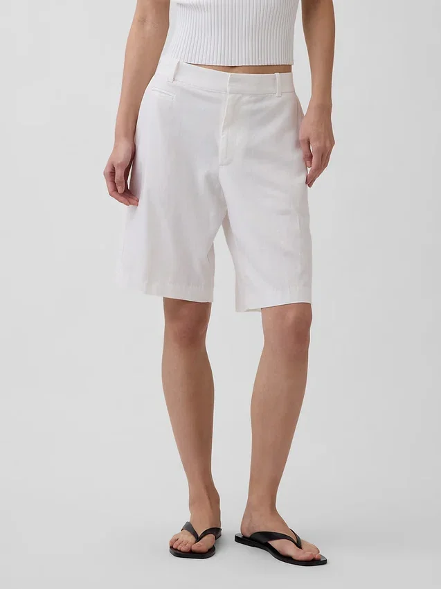9" kurze Leinen-Mischung-Shorts mit niedriger Leibhöhe