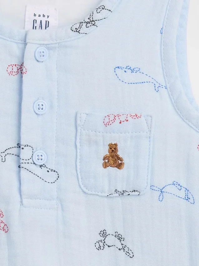 Baby-Body aus Baumwollgaze im Henley-Stil mit Tasche