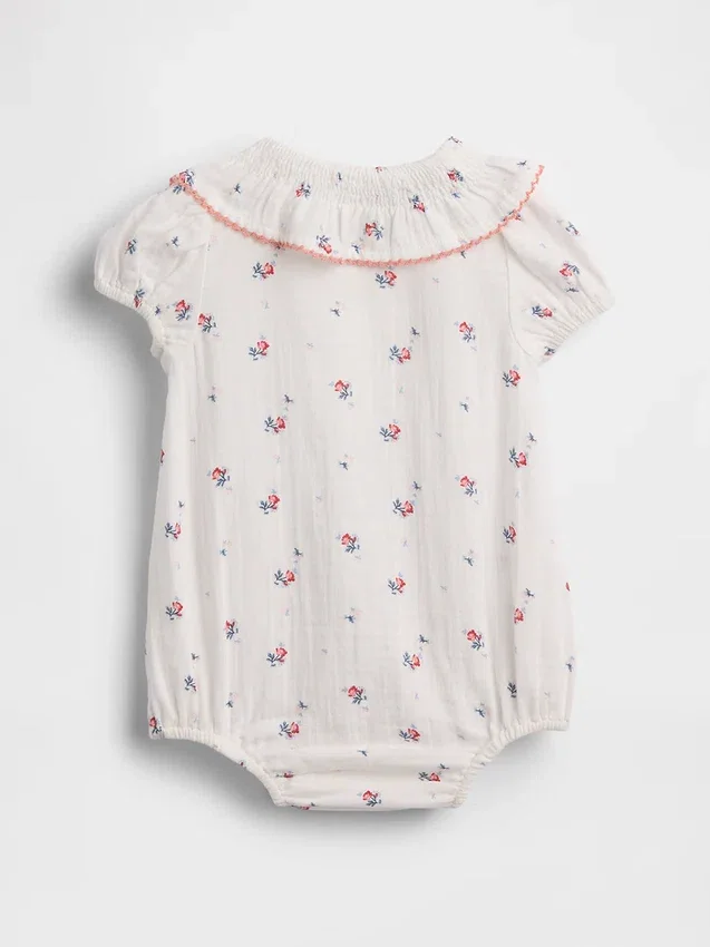 Baby-Body aus Baumwollgaze mit Blumenmuster und Kragen