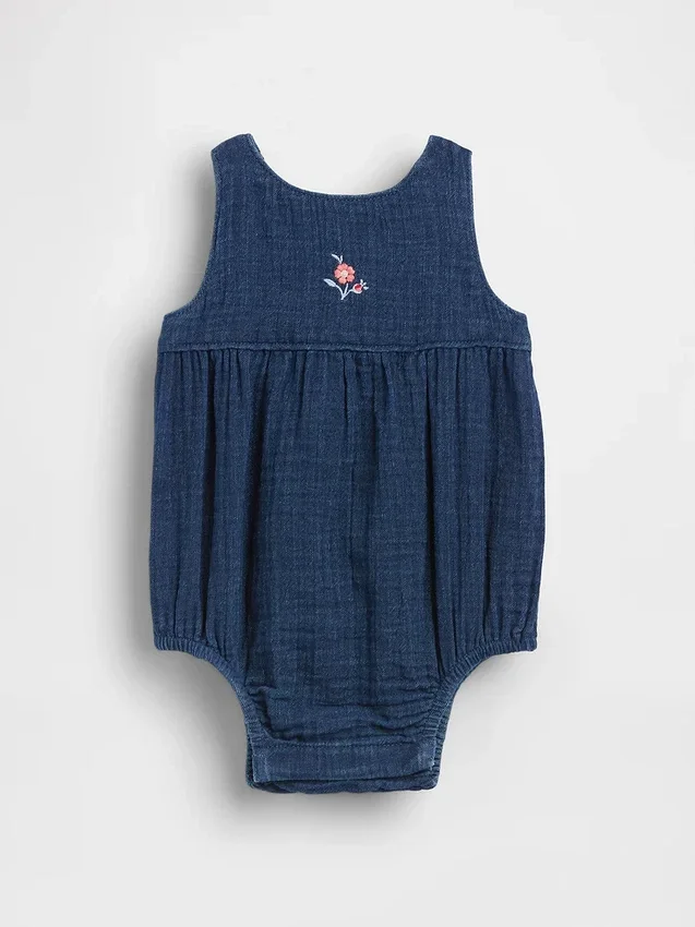 Baby-Bodys aus Baumwollgaze in Denim-Optik