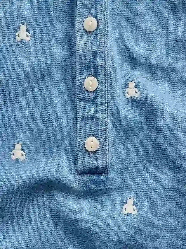 Baby-Denim-Einteiler mit gesticktem Brannan-Bären