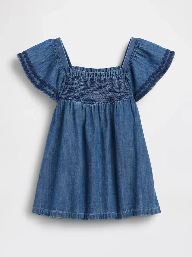 Baby-Denim-Kleid mit Smokarbeit