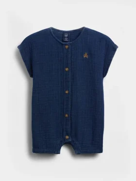 Baby-Einteiler aus Baumwollgaze und Denim