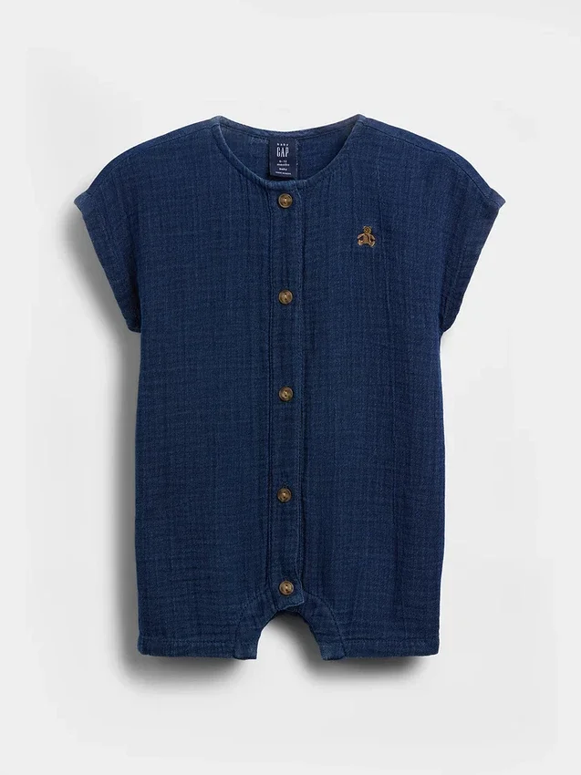 Baby-Einteiler aus Baumwollgaze und Denim