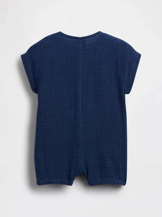 Baby-Einteiler aus Baumwollgaze und Denim