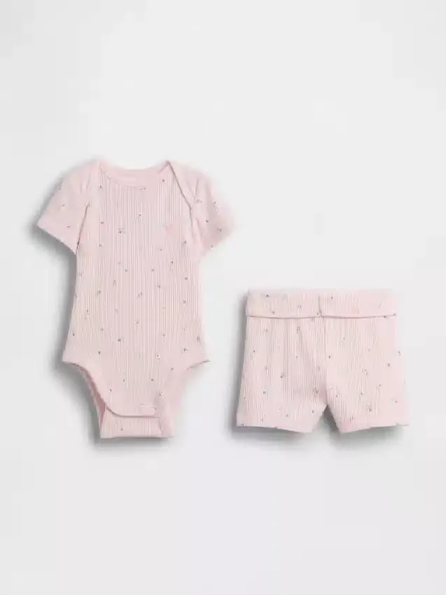 Baby „Grow-With-Me“-Set mit Shorts aus feinem Rippstrick