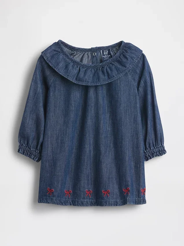 Baby-Jeans-Kleid mit Rüschenkragen