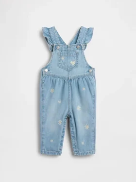 Baby-Jeans-Latzhose mit Blumenstickerei