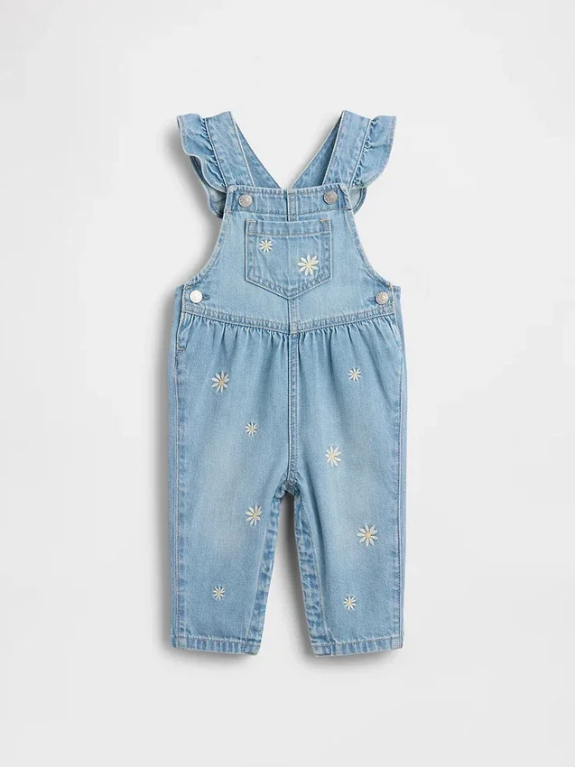 Baby-Jeans-Latzhose mit Blumenstickerei