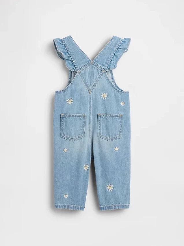 Baby-Jeans-Latzhose mit Blumenstickerei