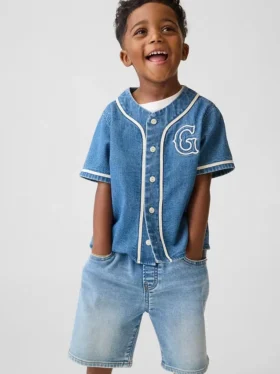 Baby & Kleinkind-Baseballhemd aus Denim mit Varsity-Logo