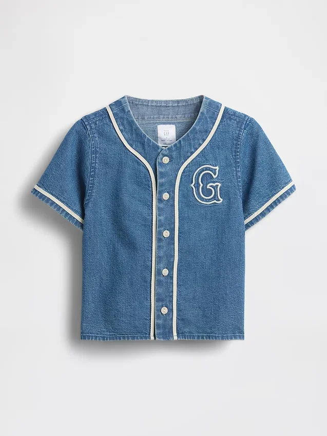 Baby & Kleinkind-Baseballhemd aus Denim mit Varsity-Logo
