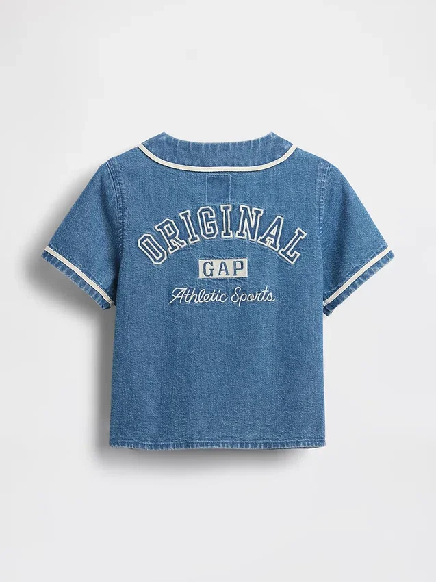 Baby & Kleinkind-Baseballhemd aus Denim mit Varsity-Logo