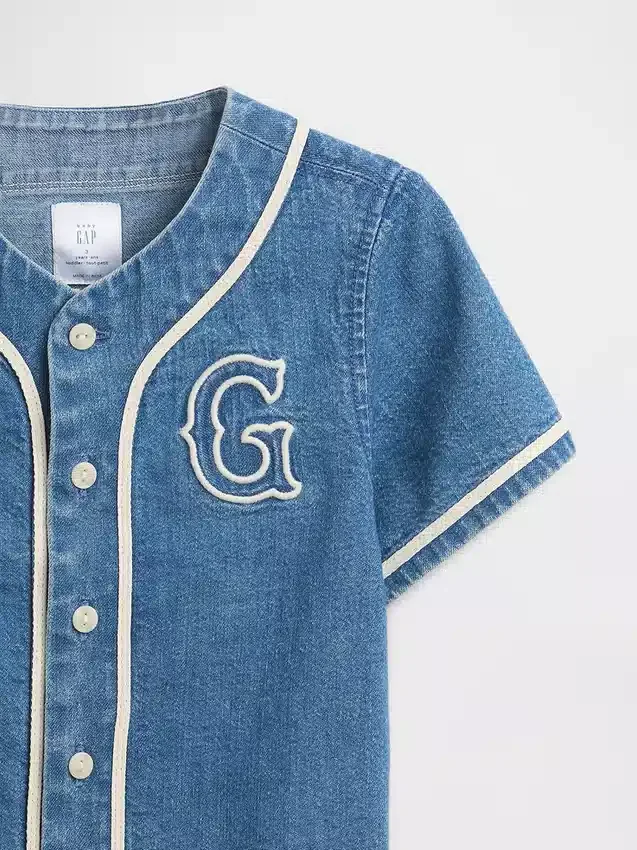 Baby & Kleinkind-Baseballhemd aus Denim mit Varsity-Logo
