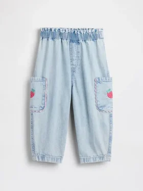 Baby & Kleinkind-Cargo-Jeans im Barrel-Schnitt mit Erdbeer-Applikation