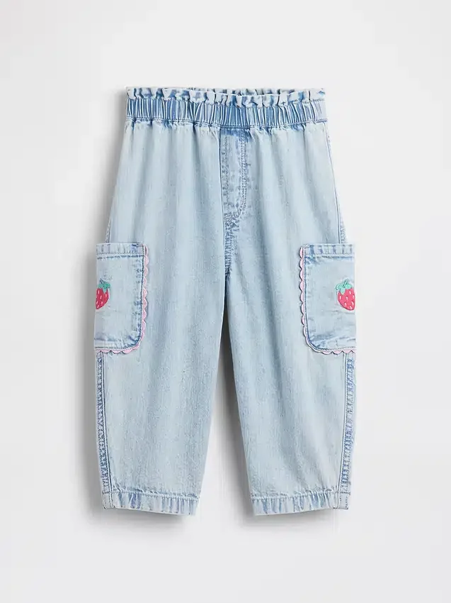 Baby & Kleinkind-Cargo-Jeans im Barrel-Schnitt mit Erdbeer-Applikation