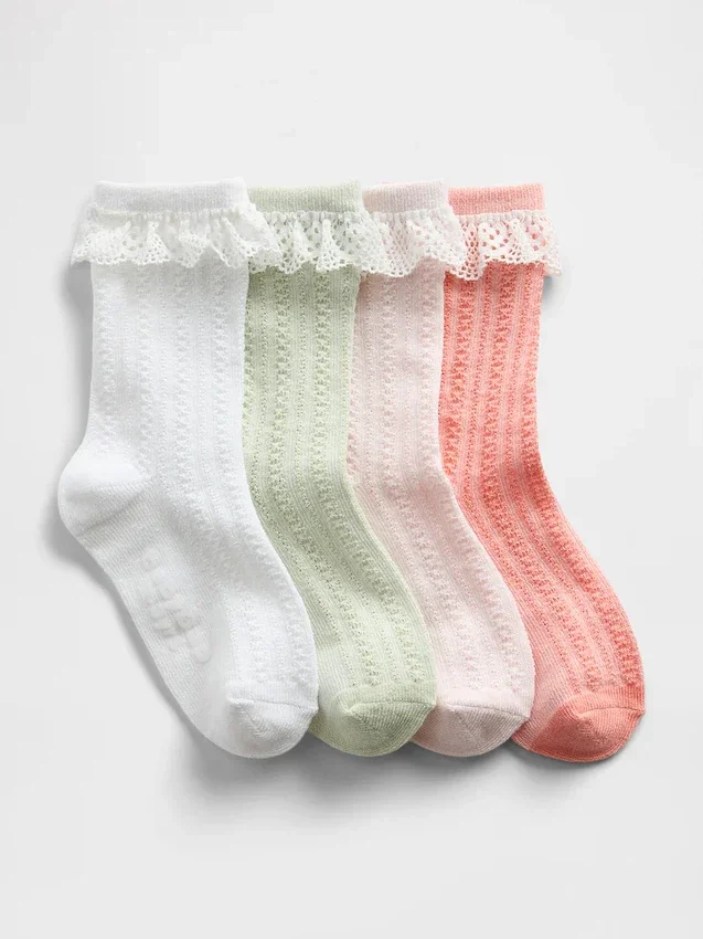 Baby & Kleinkind-Crew-Socken mit Spitzenbordüre und Pointelle-Strick (4er-Pack)