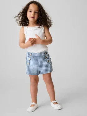 Baby & Kleinkind-Jeans-Shorts im Matrosen-Gingham-Look zum Hineinschlüpfen
