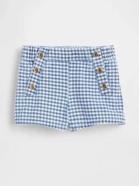 Baby & Kleinkind-Jeans-Shorts im Matrosen-Gingham-Look zum Hineinschlüpfen