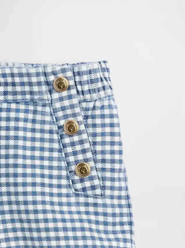 Baby & Kleinkind-Jeans-Shorts im Matrosen-Gingham-Look zum Hineinschlüpfen