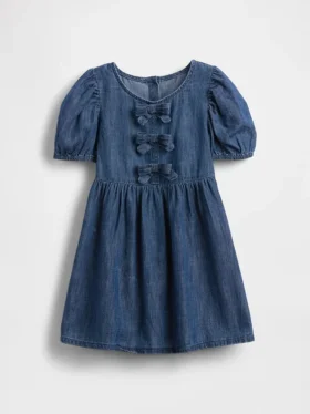 Baby & Kleinkind-Jeanskleid mit Puffärmeln und Schleife