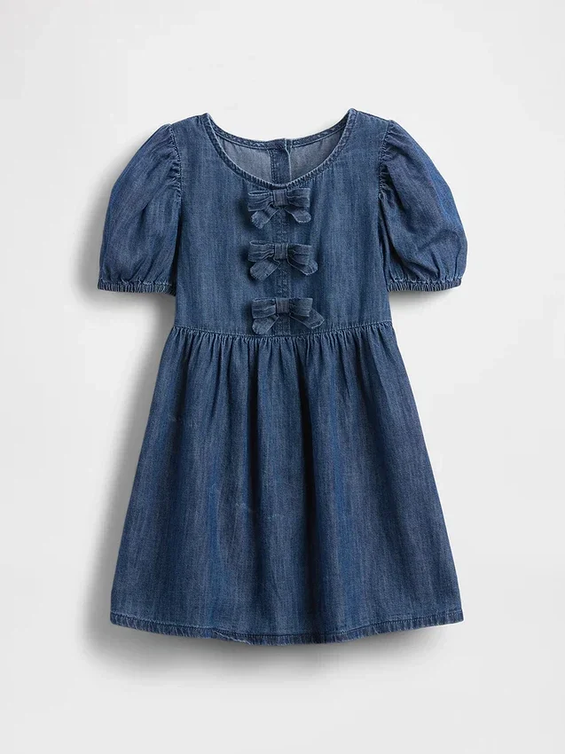 Baby & Kleinkind-Jeanskleid mit Puffärmeln und Schleife