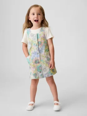Baby & Kleinkind-Jumperkleid aus Denim mit Blumenmuster