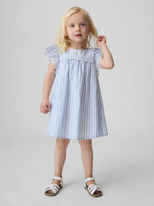 Baby & Kleinkind-Kleid aus Gingham mit Lochstickerei