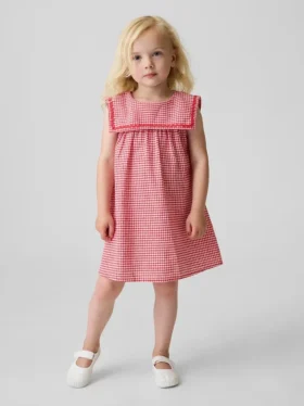 Baby & Kleinkind-Kleid aus Leinen-Baumwolle im Gingham-Muster im Matrosenstil