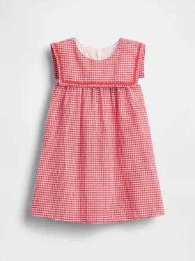 Baby & Kleinkind-Kleid aus Leinen-Baumwolle im Gingham-Muster im Matrosenstil