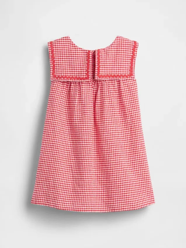 Baby & Kleinkind-Kleid aus Leinen-Baumwolle im Gingham-Muster im Matrosenstil