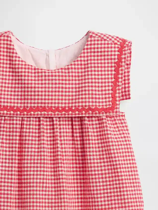 Baby & Kleinkind-Kleid aus Leinen-Baumwolle im Gingham-Muster im Matrosenstil