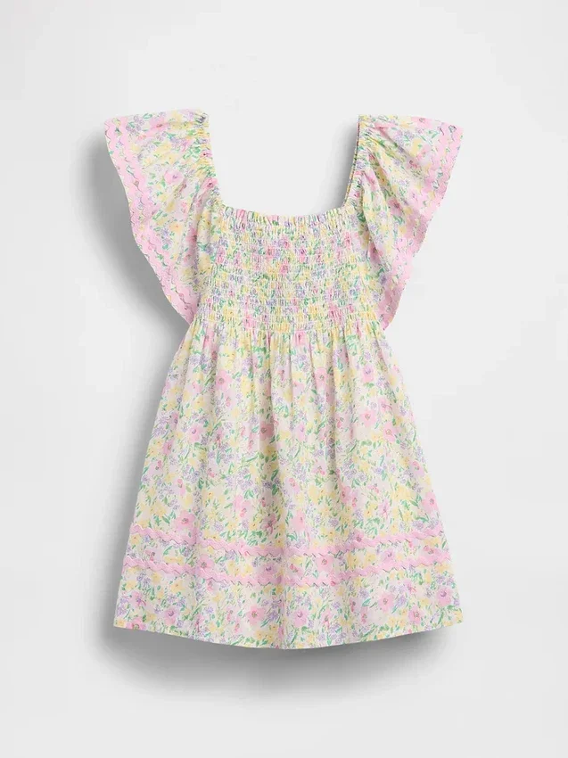 Baby & Kleinkind-Kleid mit Smokarbeit und Flatterärmeln