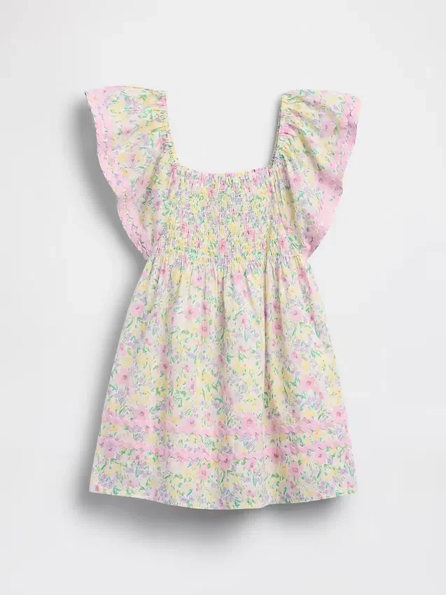 Baby & Kleinkind-Kleid mit Smokarbeit und Flatterärmeln