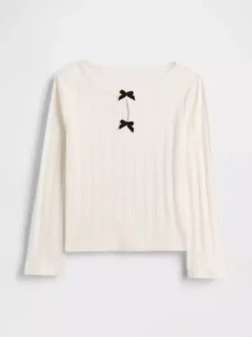 Baby & Kleinkind-Oberteil mit Pointelle-Muster und Schleife