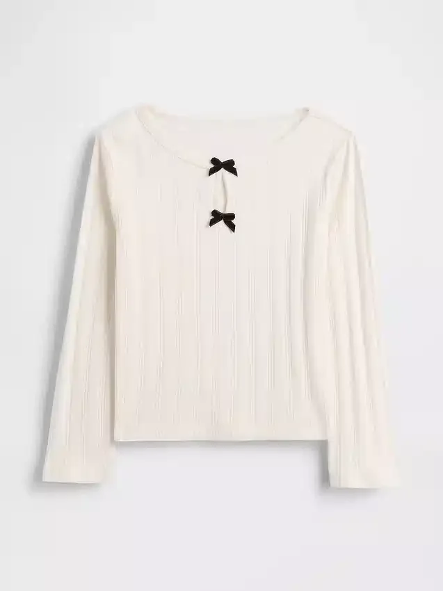 Baby & Kleinkind-Oberteil mit Pointelle-Muster und Schleife