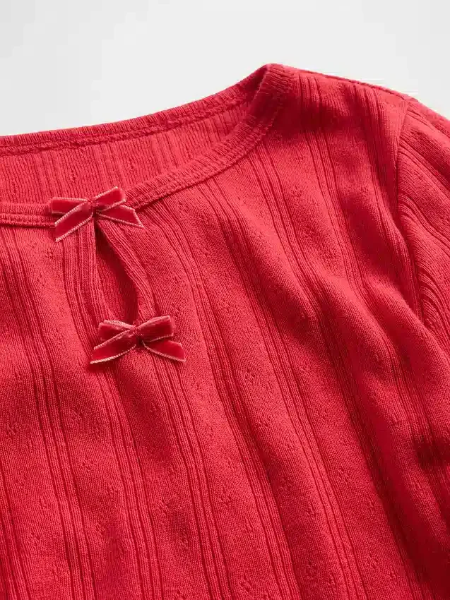 Baby & Kleinkind-Oberteil mit Pointelle-Muster und Schleife