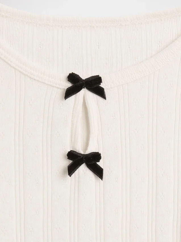 Baby & Kleinkind-Oberteil mit Pointelle-Muster und Schleife