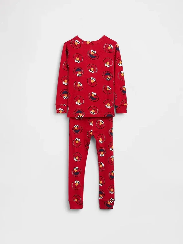 Baby & Kleinkind-Pyjama-Set „Sesamstraße“ aus gebürsteter Bio-Baumwolle mit Elmo-Motiv