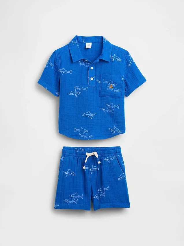Baby & Kleinkind-Set aus Baumwollgaze mit Poloshirt