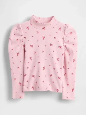 Baby & Kleinkind-Shirt mit Puffärmeln, Rippstrick und Stehkragen