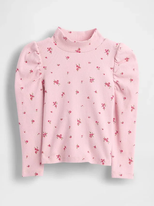 Baby & Kleinkind-Shirt mit Puffärmeln, Rippstrick und Stehkragen
