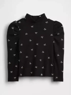 Baby & Kleinkind-Shirt mit Puffärmeln, Rippstrick und Stehkragen